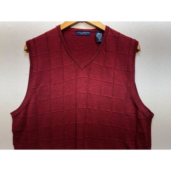 John Ashford Men's Extra Fine Merino Wool V Neck Sweater Vest Knit Sz L Burgundy - Picture 5 of 10